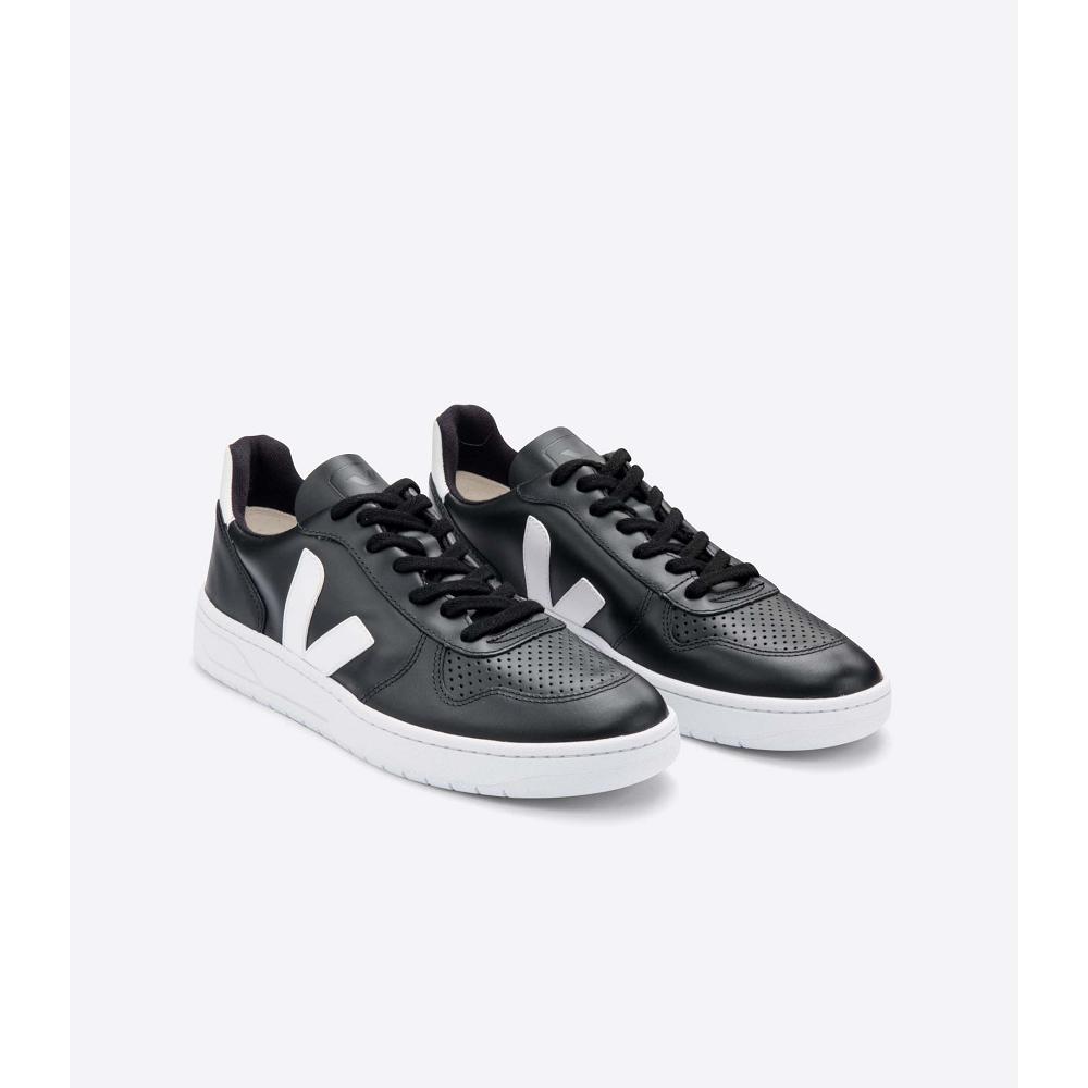 Veja V-10 LEATHER SOLE Tornacipő Férfi Black/White | HU 321RVD